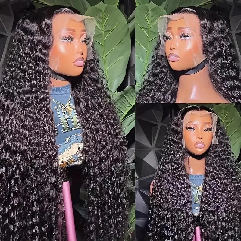 Women's long curly afro lace wig with side bangs in synthetic high-temperature fibre.