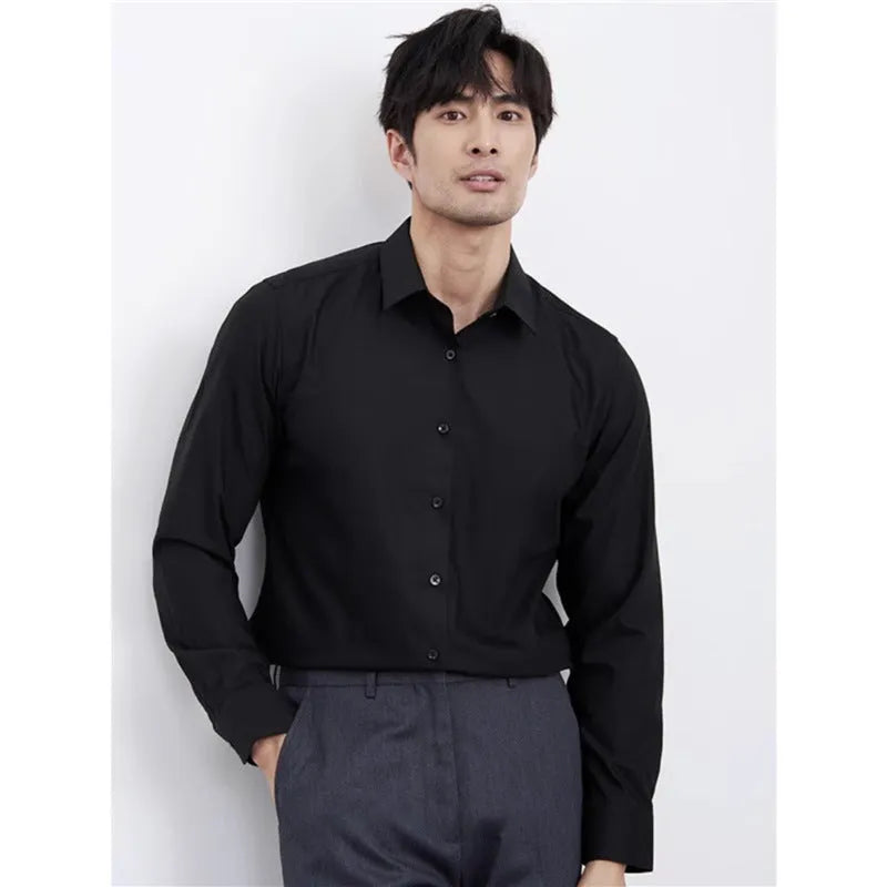 Men's wine red slim fit business shirt with long sleeves and non-iron treatment