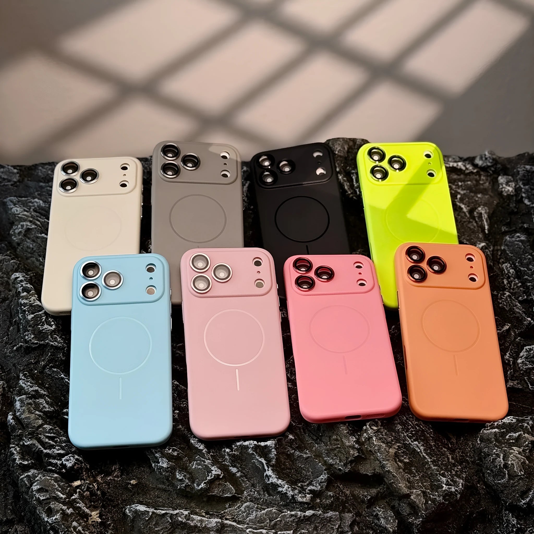 TPU magnetic suction phone case with built-in lens protector for iPhone 17 series in seven colours