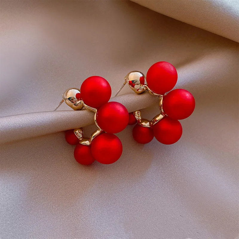 Red bell-shaped alloy earrings for women with hanging design