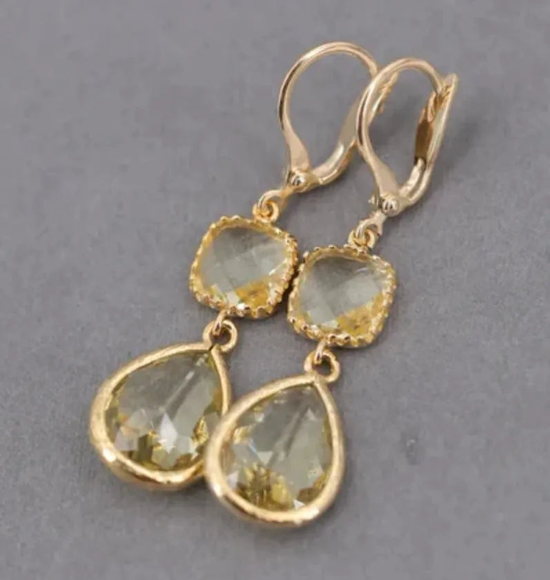 Gold geometric crystal long fringe earrings with exaggerated retro design