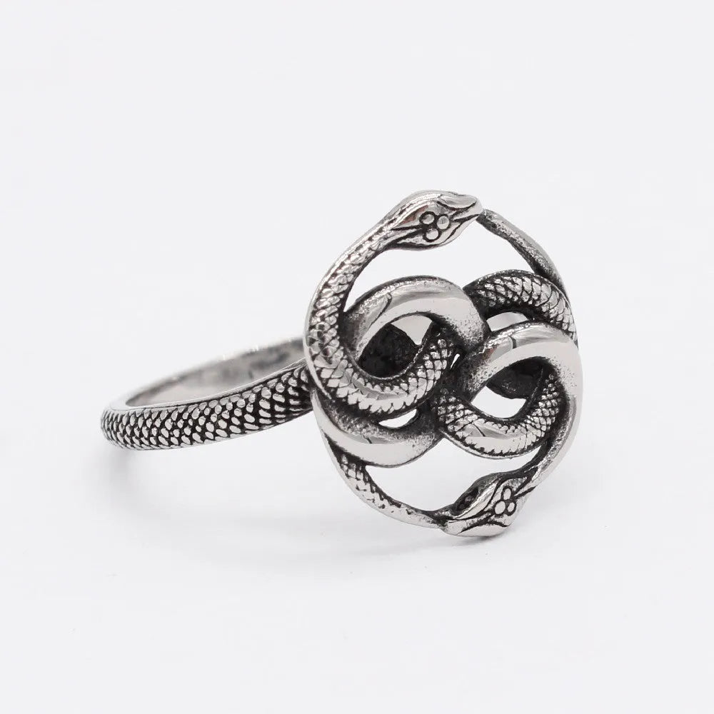 Titanium steel snake ring in retro European style with detailed design, shown in steel colour