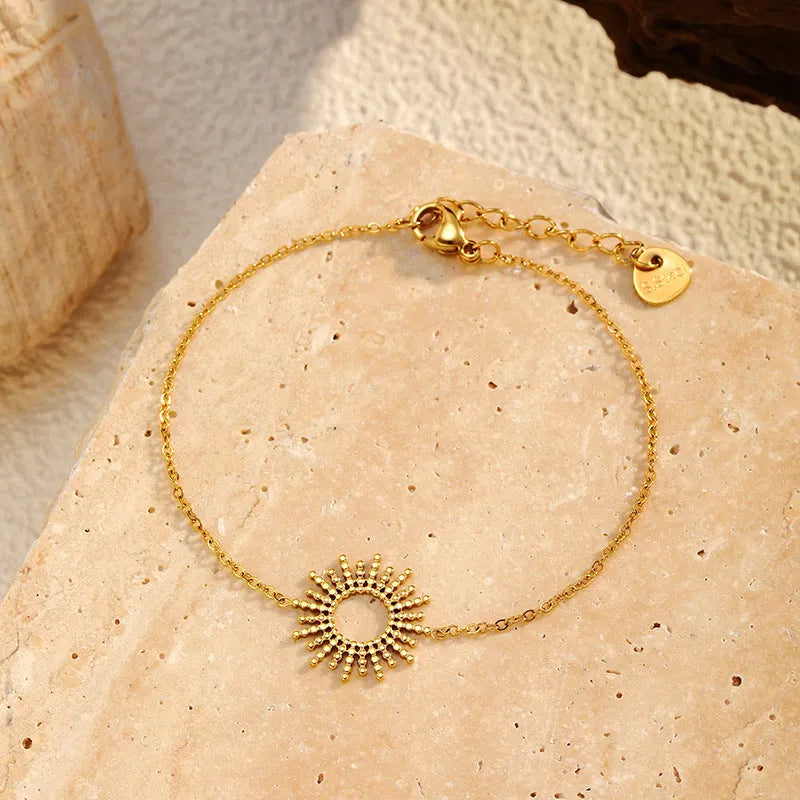 14K gold plated stainless steel Sunflower Series geometric chain necklace and bracelet set for women