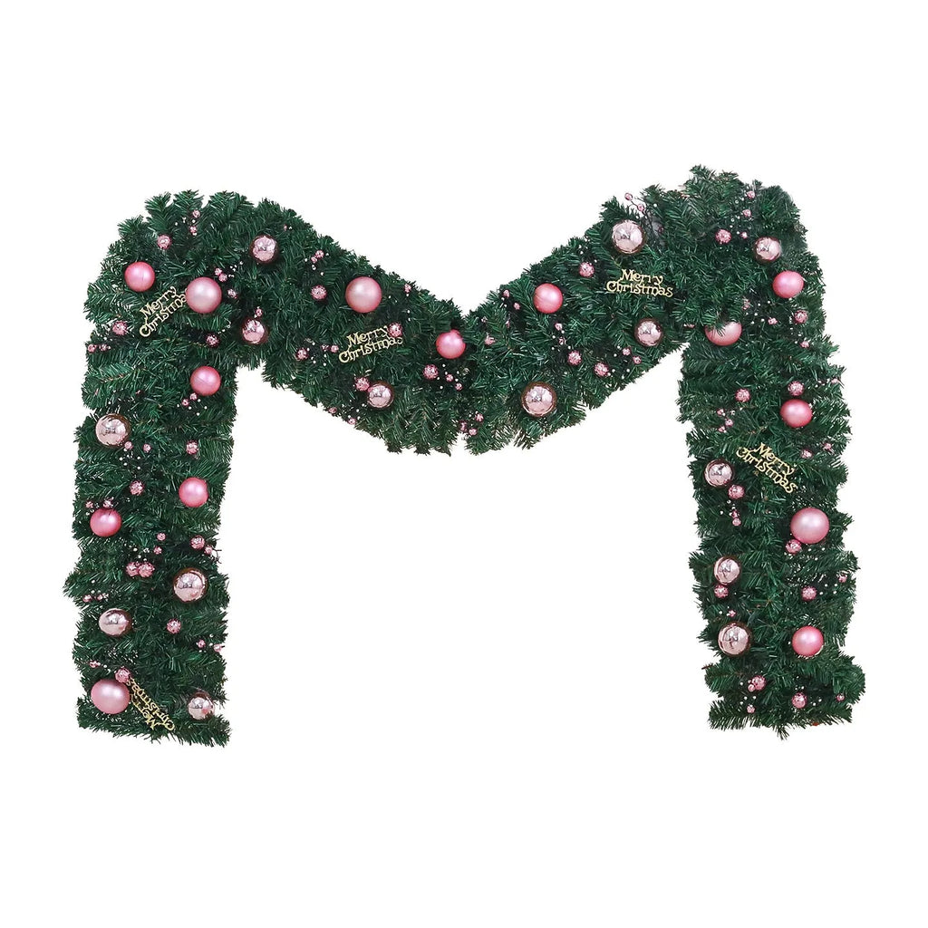 A 2.7-metre long pink Christmas rattan decoration with 240 small decorative heads, styled in a South Korea aesthetic.