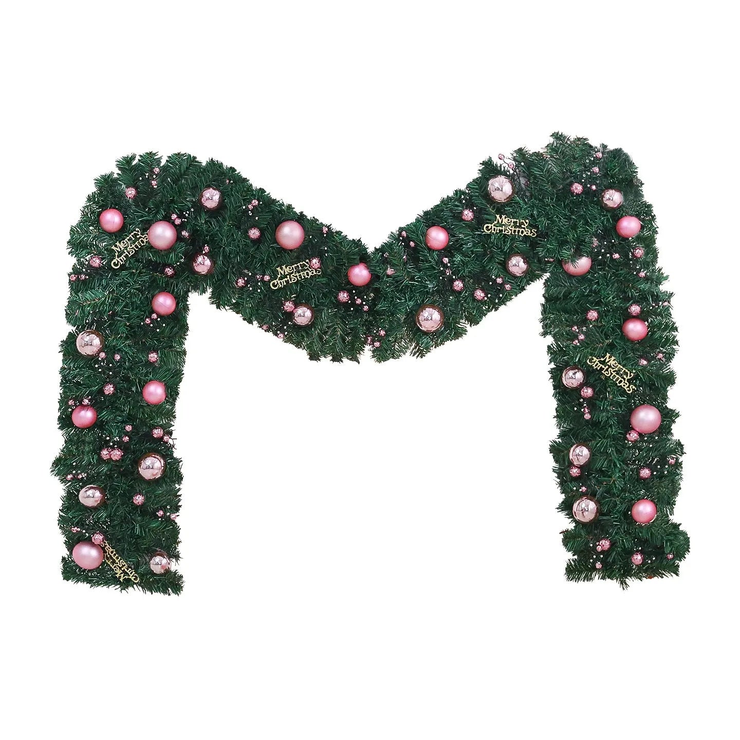 A 2.7-metre long pink Christmas rattan decoration with 240 small decorative heads, styled in a South Korea aesthetic.