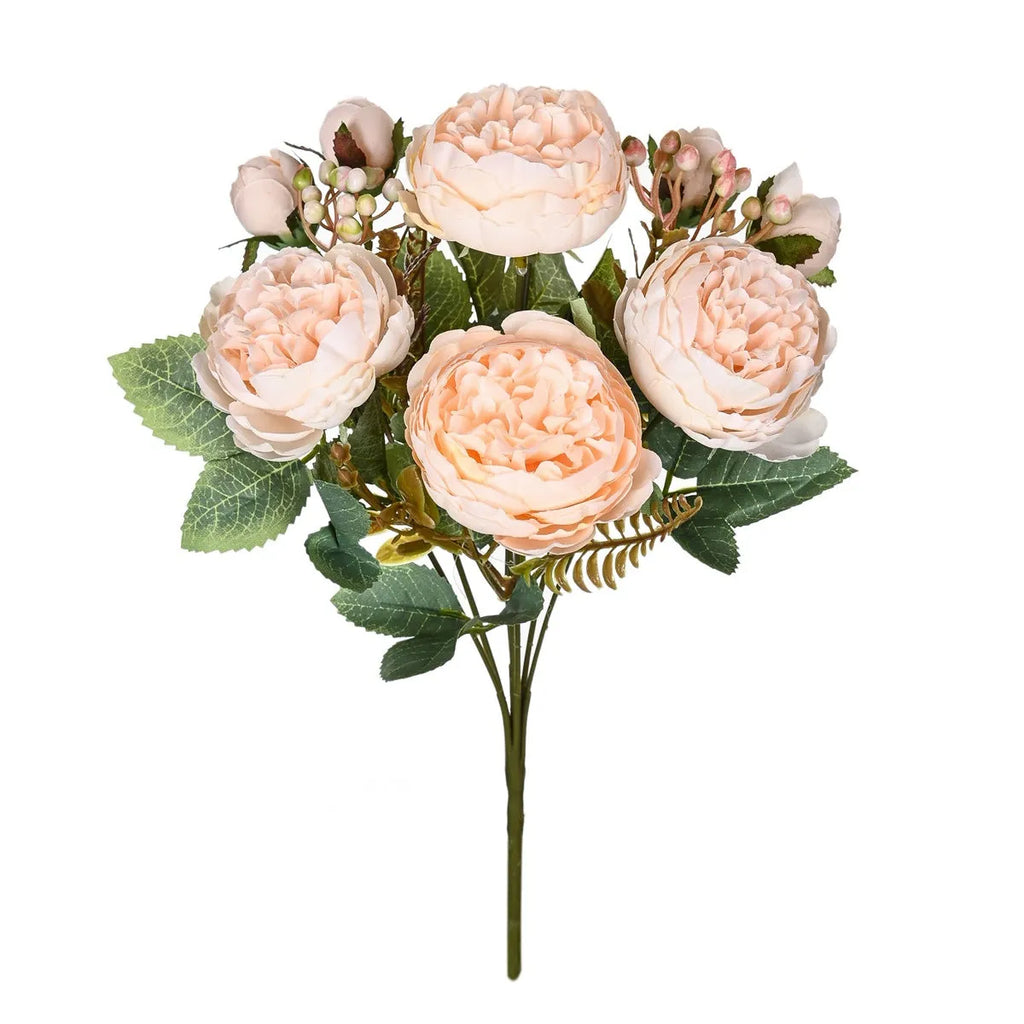 Silk artificial peony flower bouquet in multiple colour options for wedding or home decoration