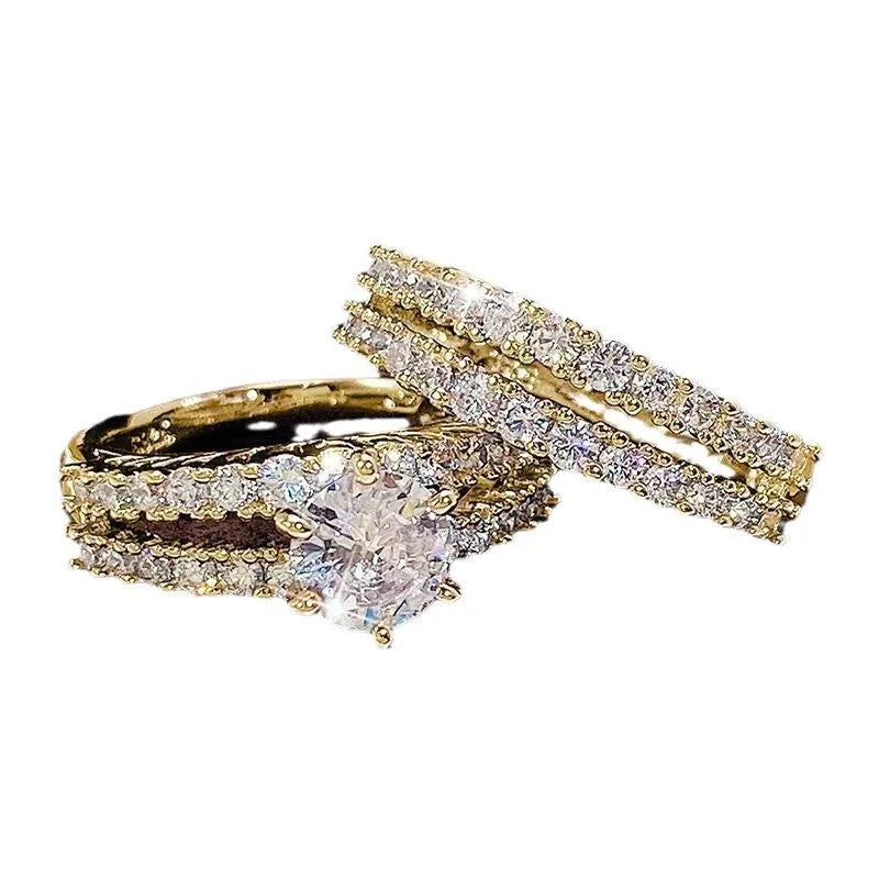 Women's geometric alloy ring set in silver, gold, or rose gold with round elements