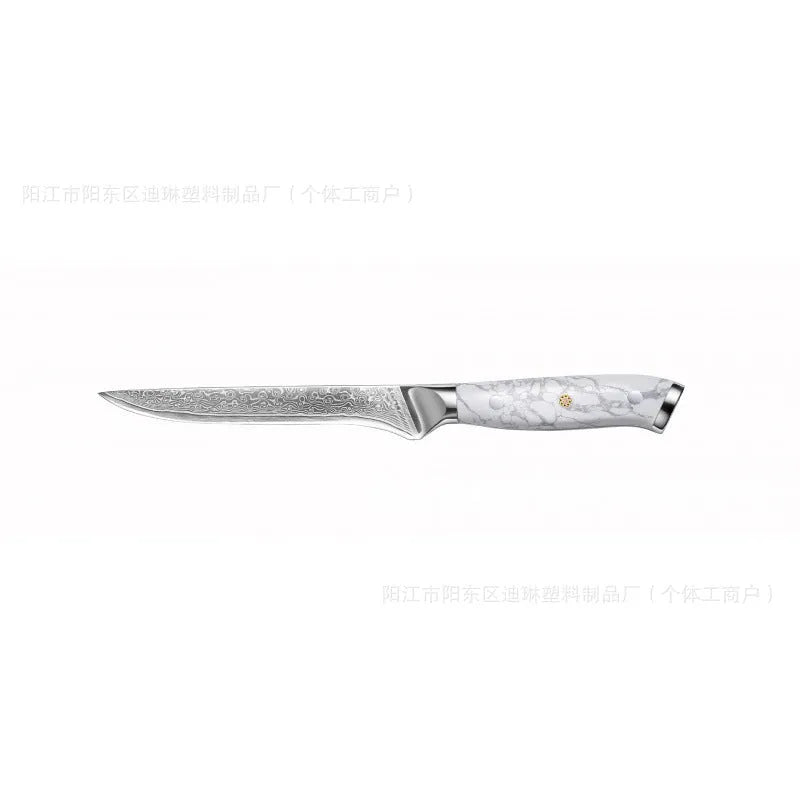 Damascus pattern VG10 steel combined chef knife with 21cm blade on wooden surface