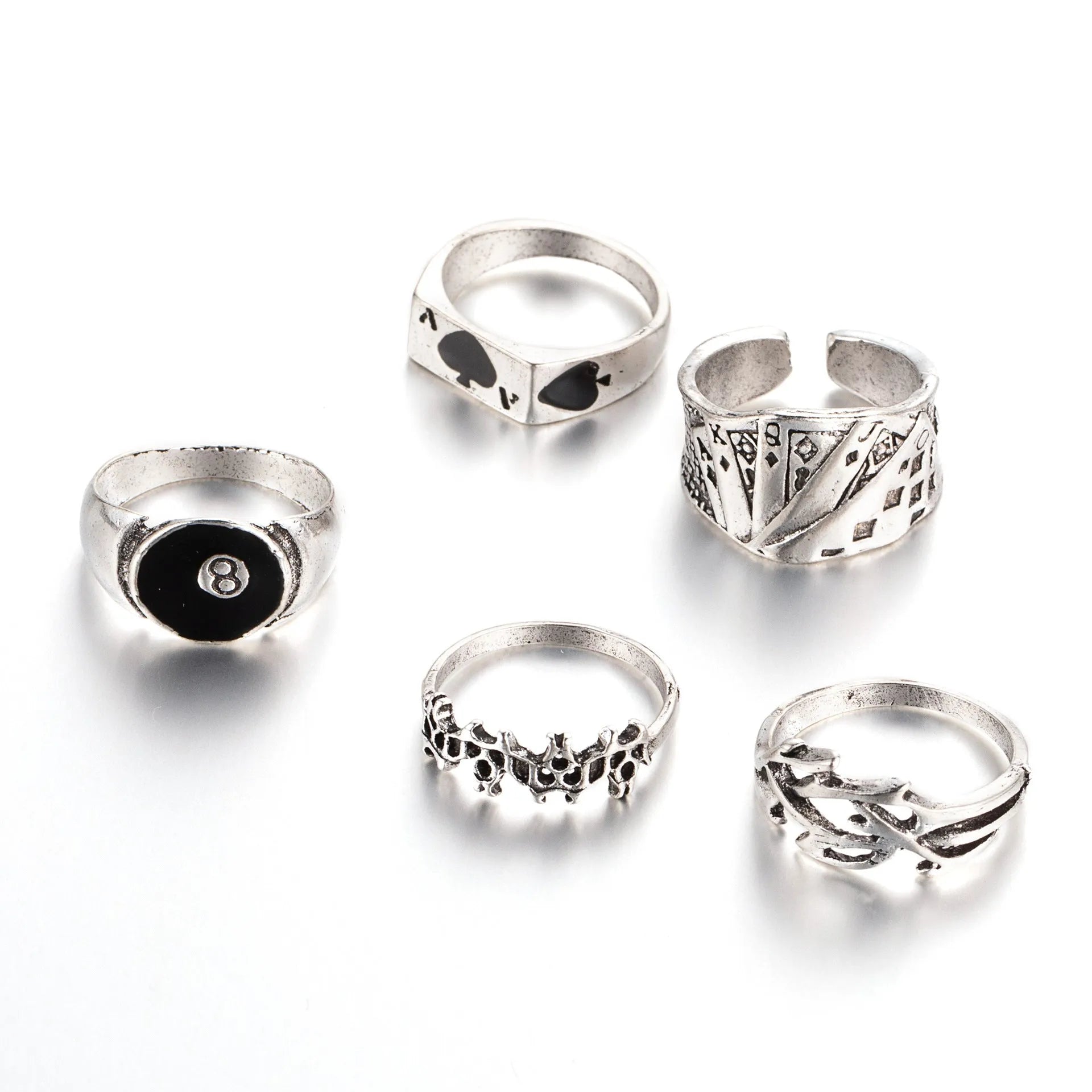 Black alloy fashion ring featuring a retro spade card design for women