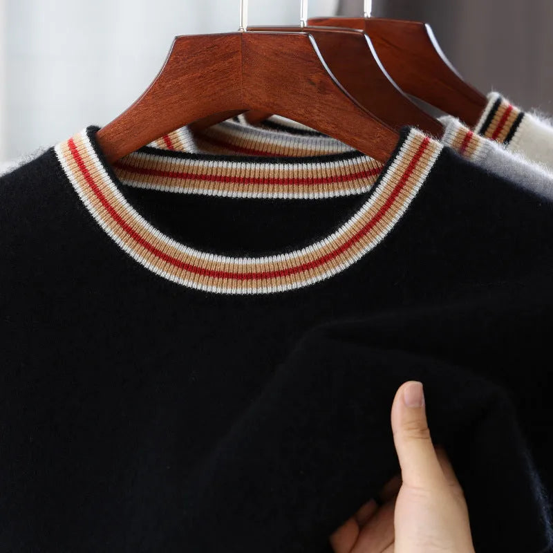 Men's round neck pure wool short sleeve sweater in grey showing regular sleeves and standard wool texture