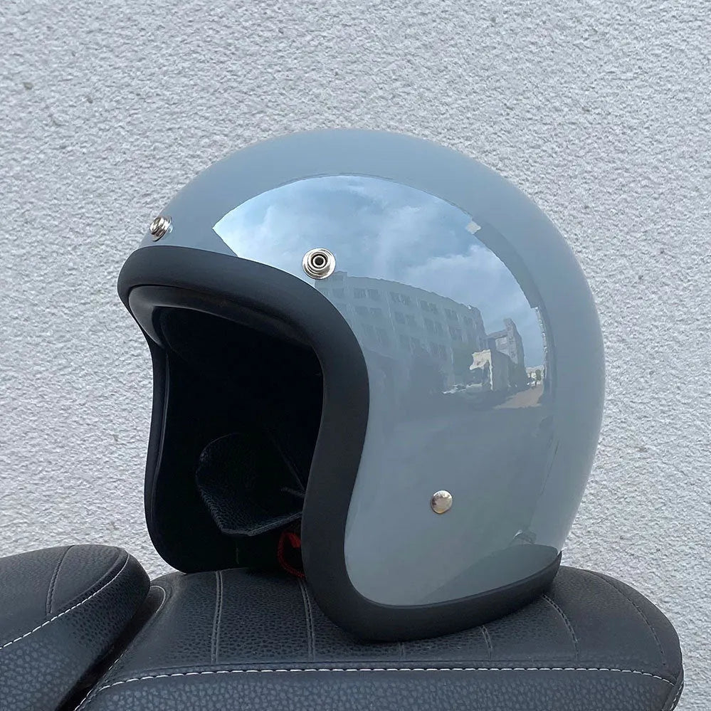 Retro style motorcycle half helmet in FRP construction for adult electric bike commuting