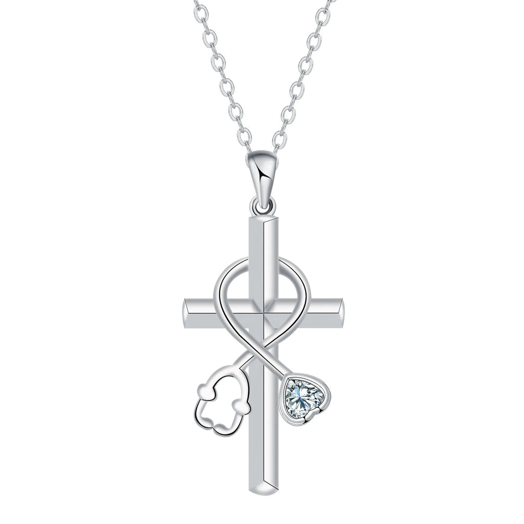 Copper cross stethoscope necklace with electroplated finish, original medical-themed design