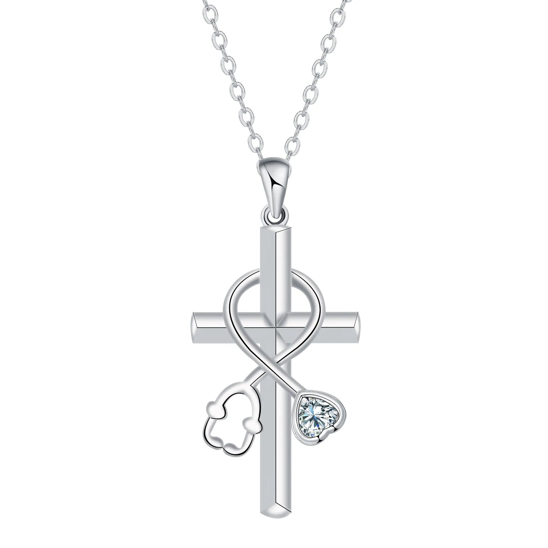 Copper cross stethoscope necklace with electroplated finish, original medical-themed design