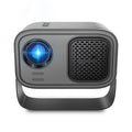 Black HD smart portable projector with remote control on white background