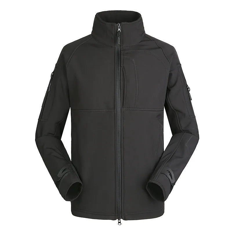 Men's thin commander stand collar polyester outdoor jacket in khaki colour with loose fit