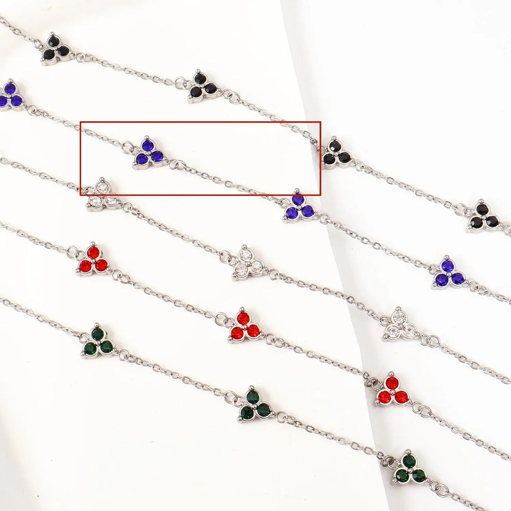 Women's stainless steel bracelet with three geometric diamond designs in various colour options