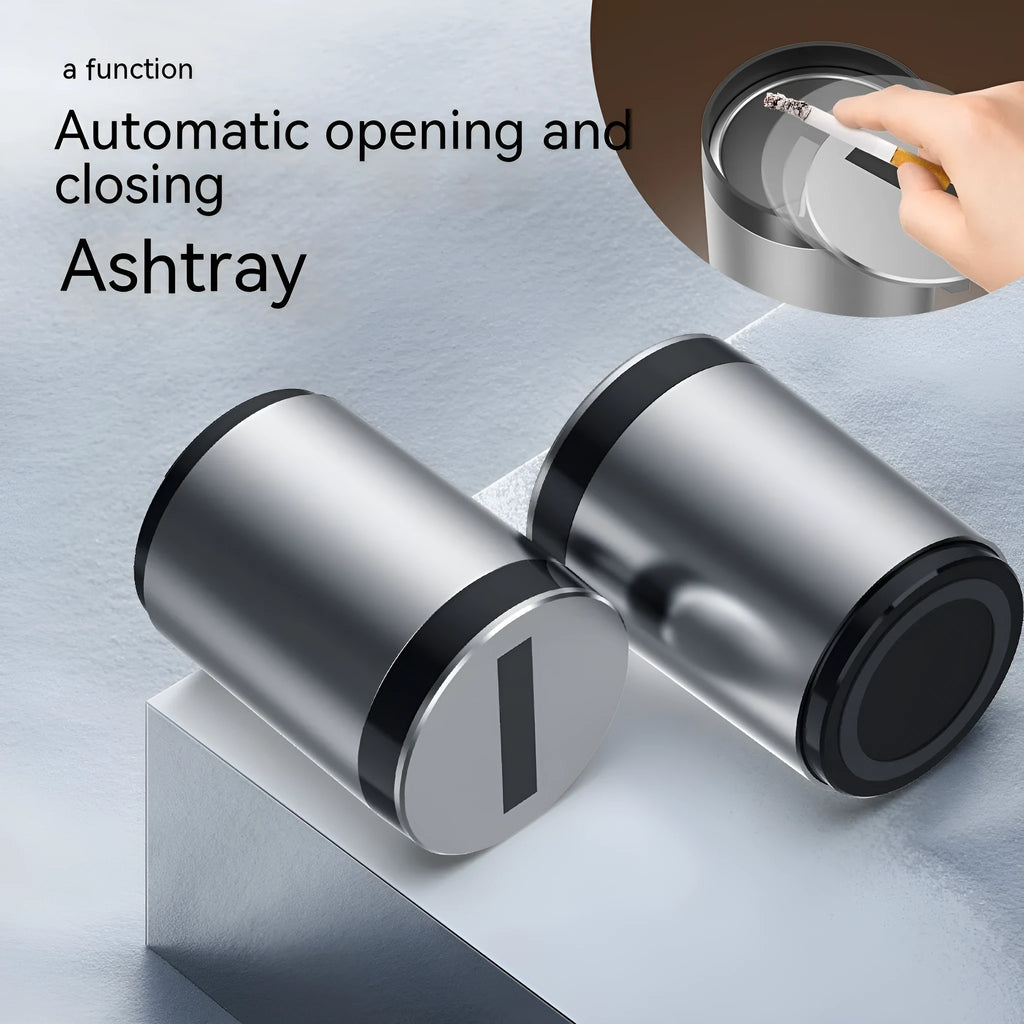 Silver intelligent induction ashtray with automatic opening lid for car or home use