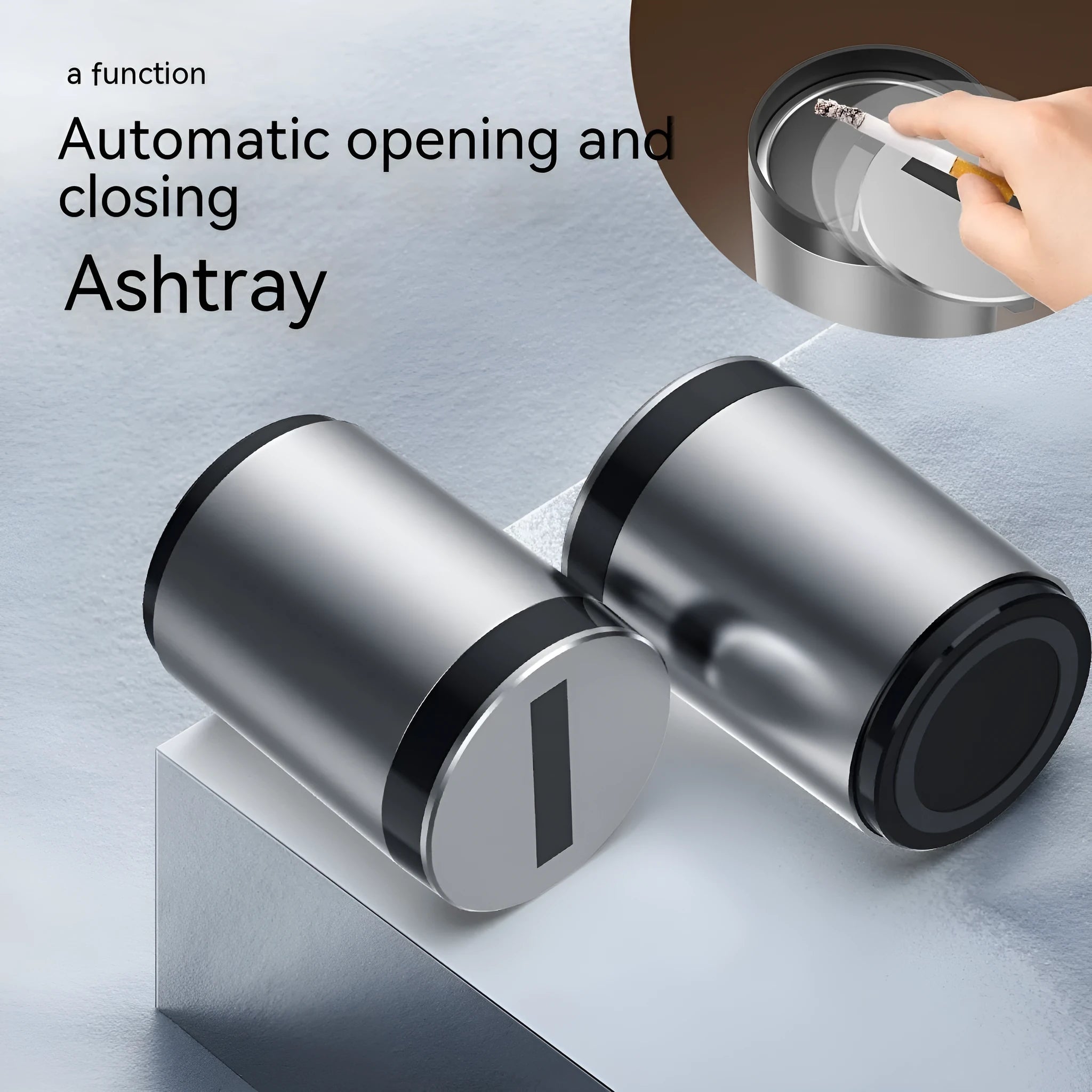 Silver intelligent induction ashtray with automatic opening lid for car or home use