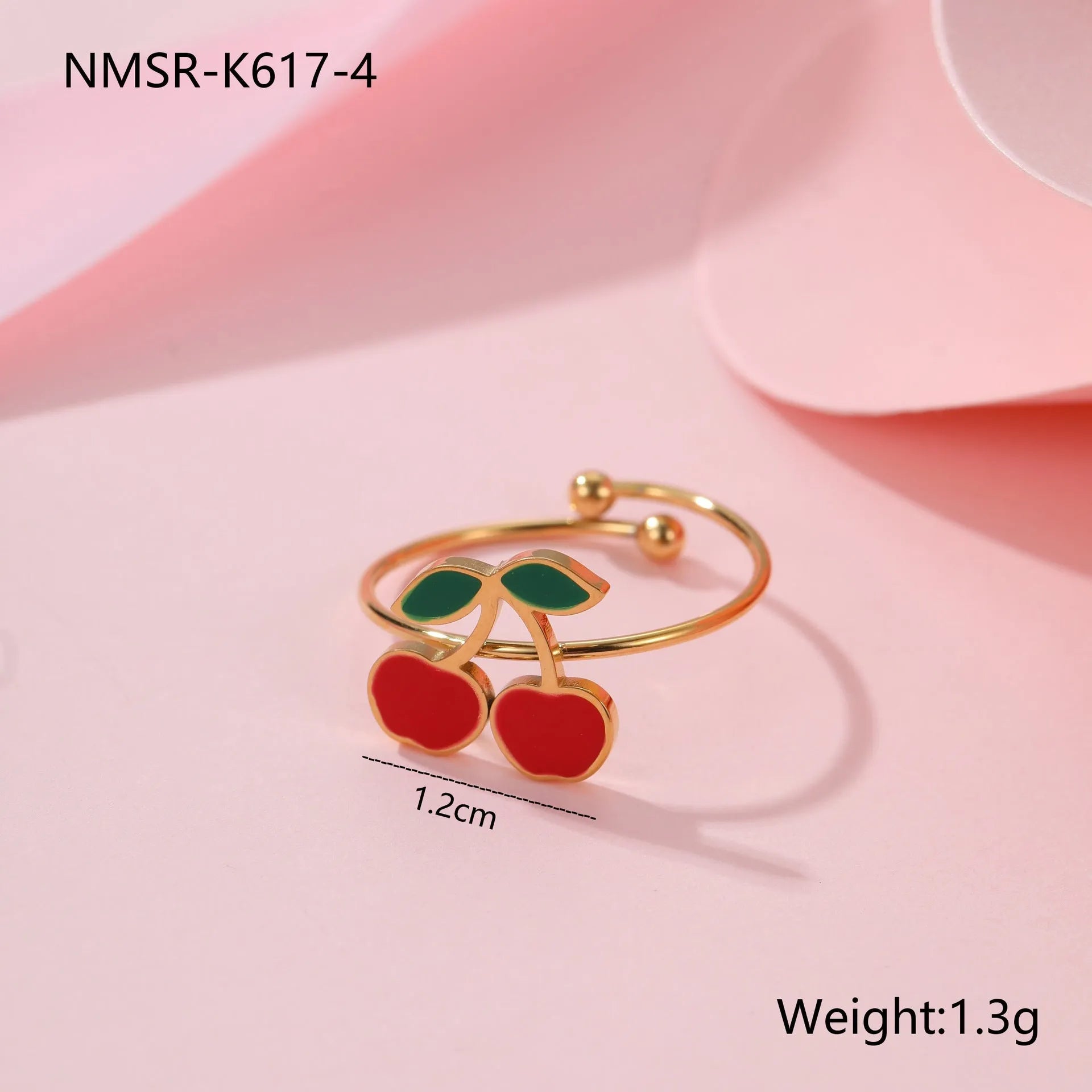 Cherry jewellery set with necklace, bracelet, earrings and ring in stainless steel with 18K gold plating