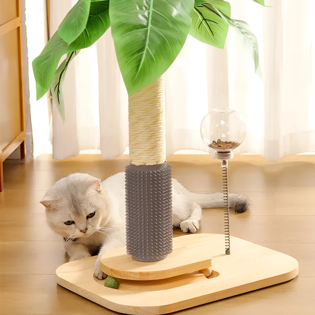 Vertical wooden cat scratching post in canna colour with chamfered edges
