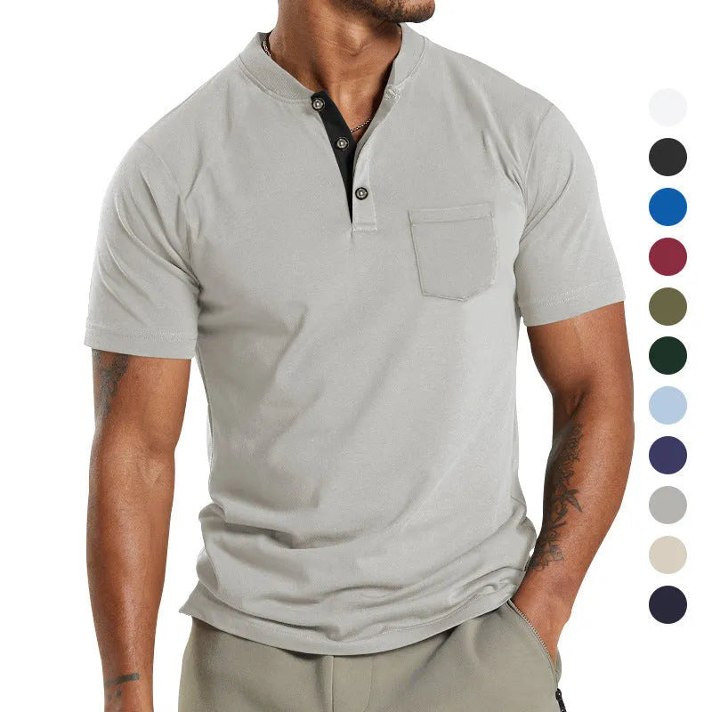 Men's lightweight polyester short sleeve shirt with button placket and chest pocket in army green