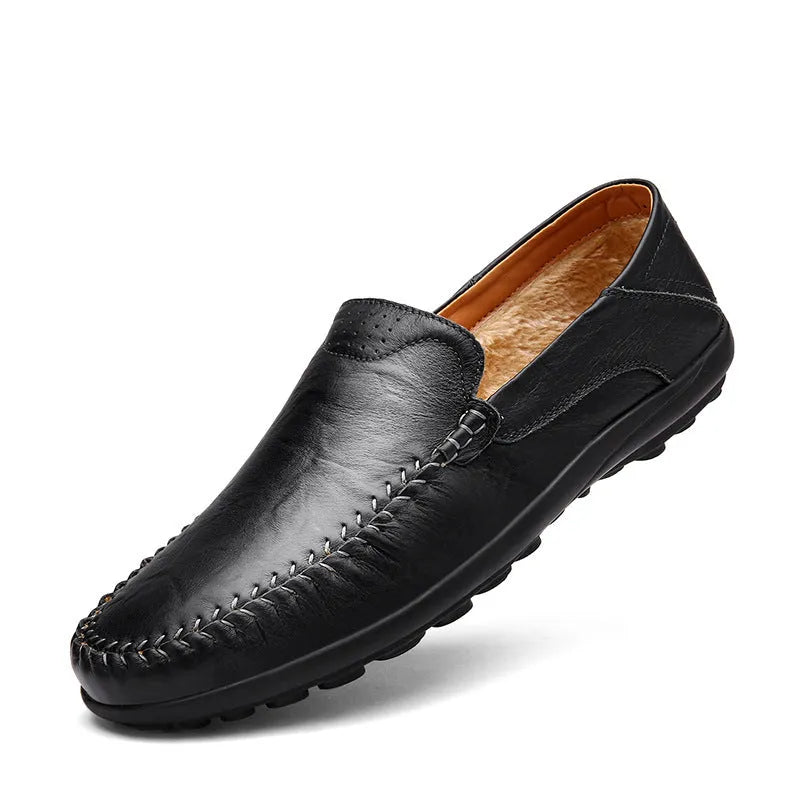 Men's brown leather casual shoes with round toe design and rubber sole for business casual wear