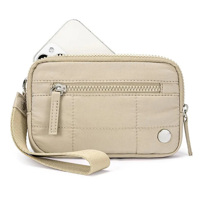 Waterproof quilted handbag with transparent front deck compartment in seven colour options