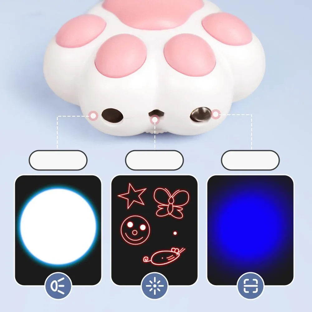 Pink and black plastic USB rechargeable infrared cat teaser toy on a keyring