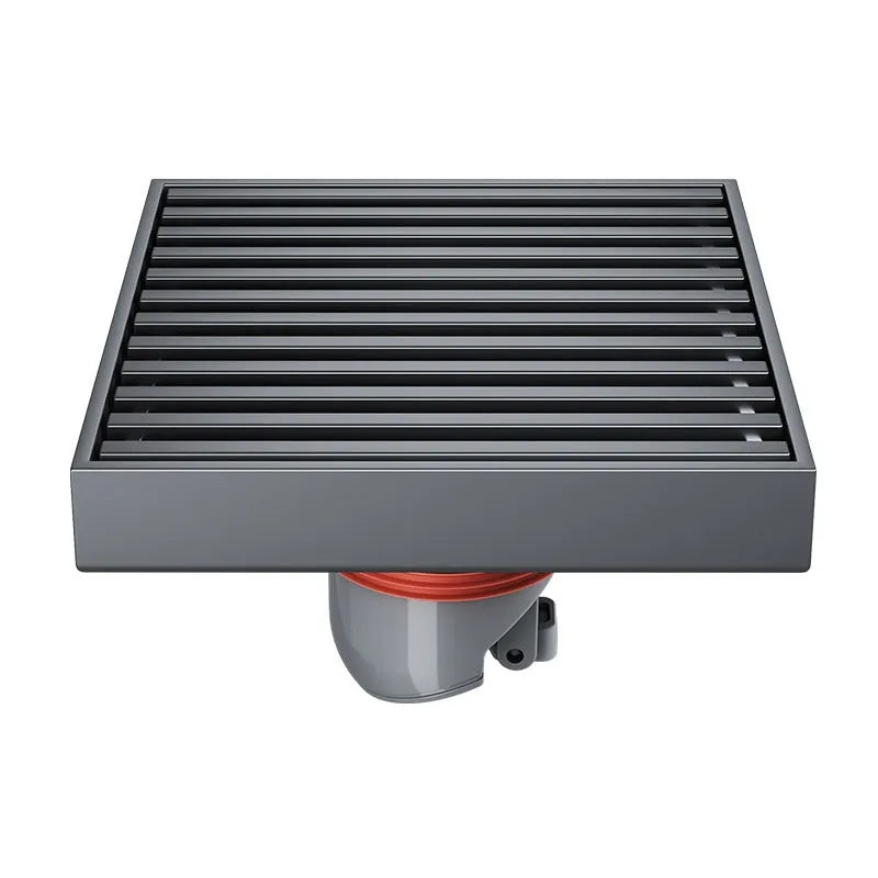 Gun grey 304 stainless steel courtyard floor drain grate measuring 15cm by 15cm.