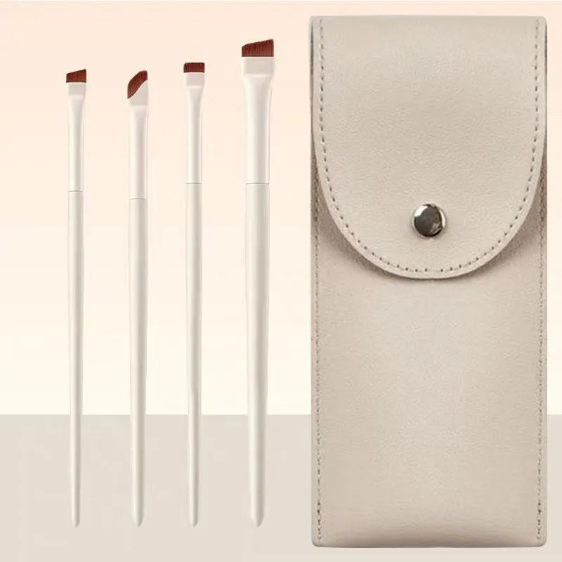 Four angled eyeliner and brow brushes with ultra thin tips in optional leather case