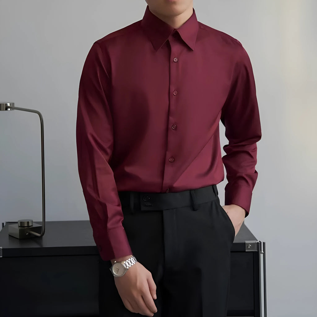 Men's Korean style long sleeve shirt in black with Japanese retro design and loose fit