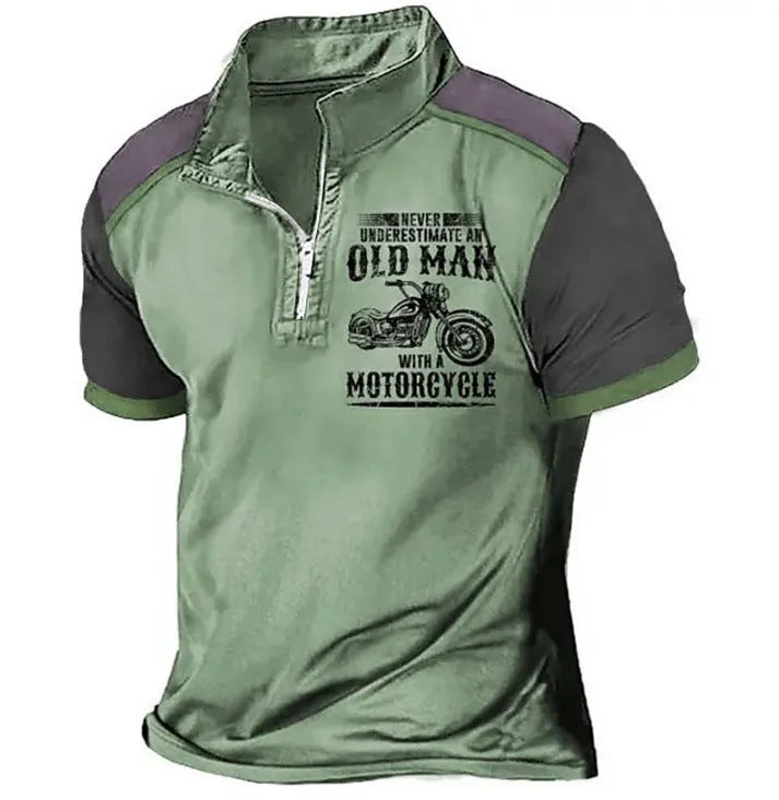 Men's digital print polo shirt with zip-decorated lapel collar in regular fit casual styling