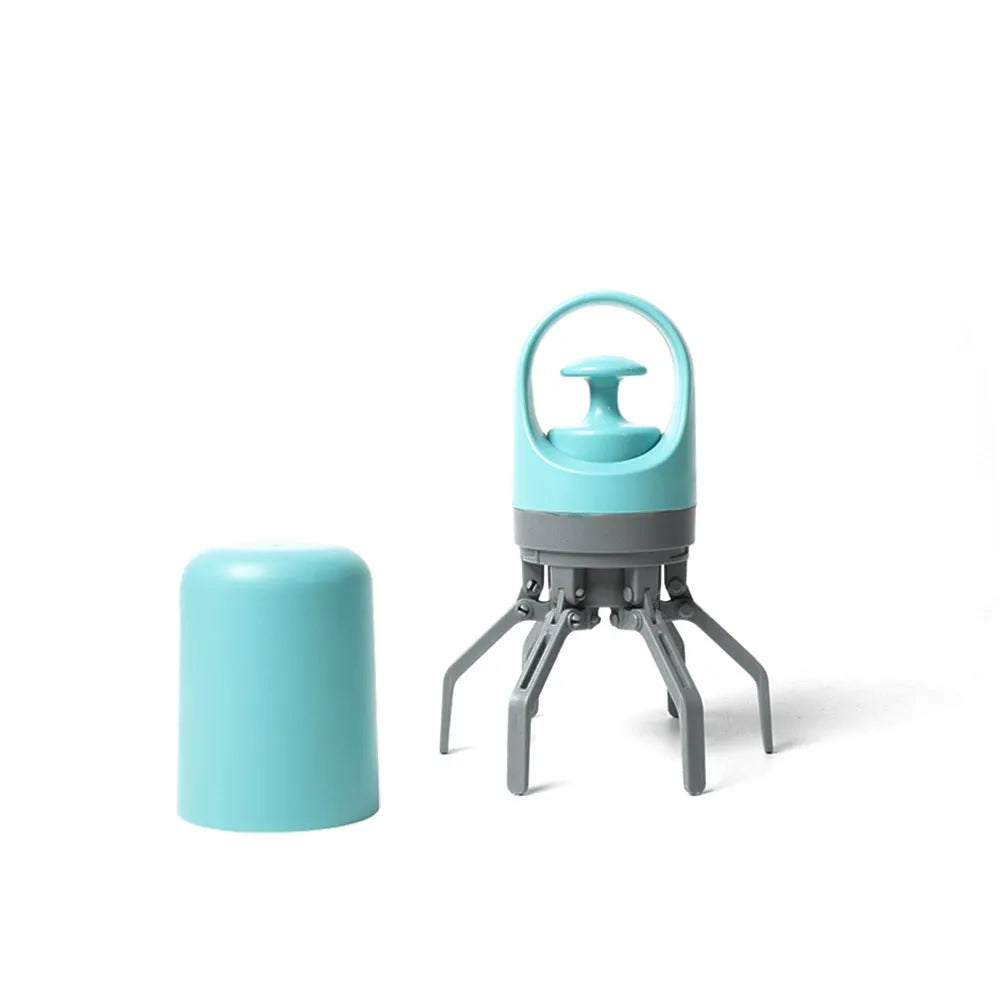 Blue pet pooper scooper with claw design and integrated garbage bag dispenser