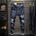 Men's slim-fitting skinny jeans in dark blue and light blue with micro-elastic denim fabric