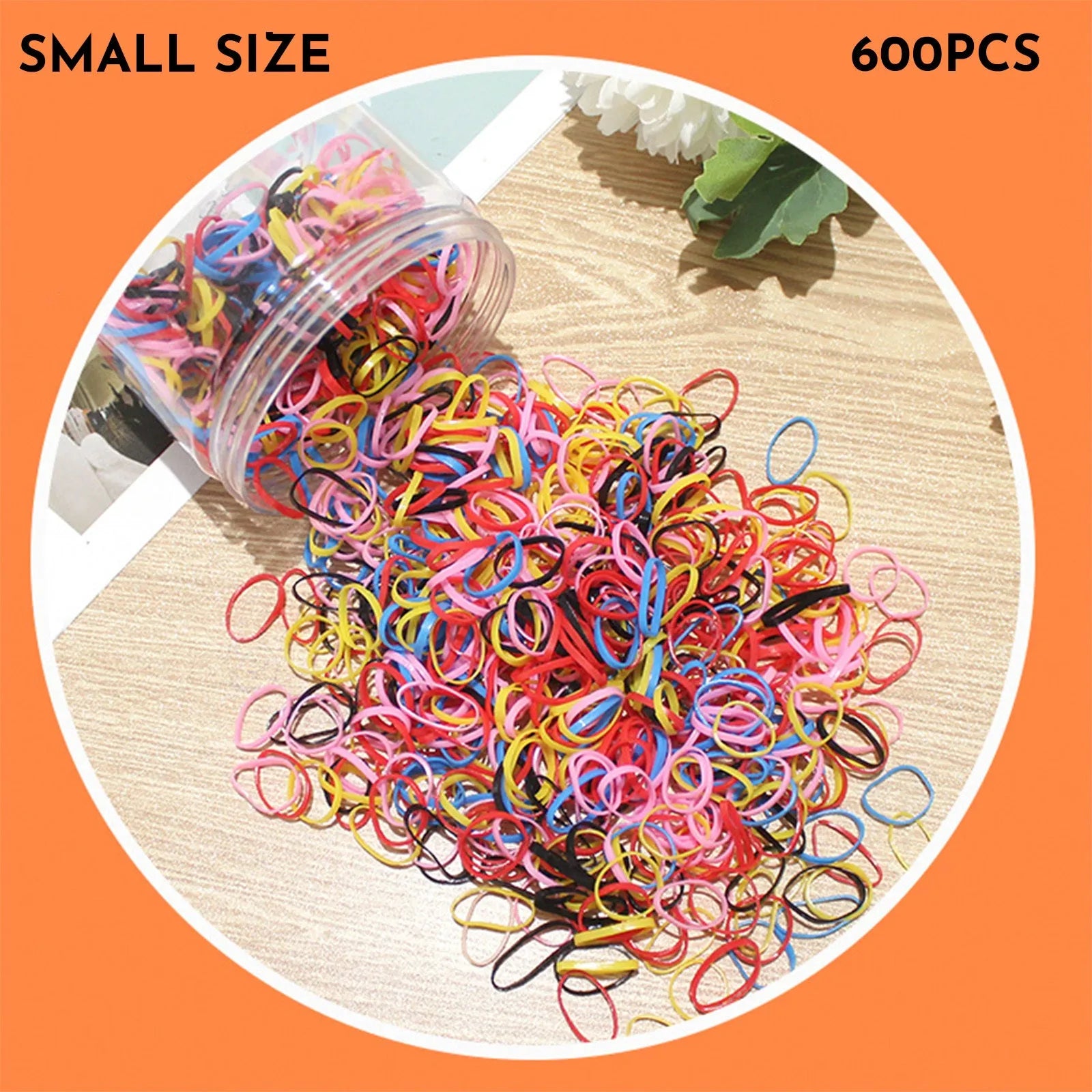 Multi-colour TPU baby hair ties for toddlers in a reusable storage container, 300 piece pack.