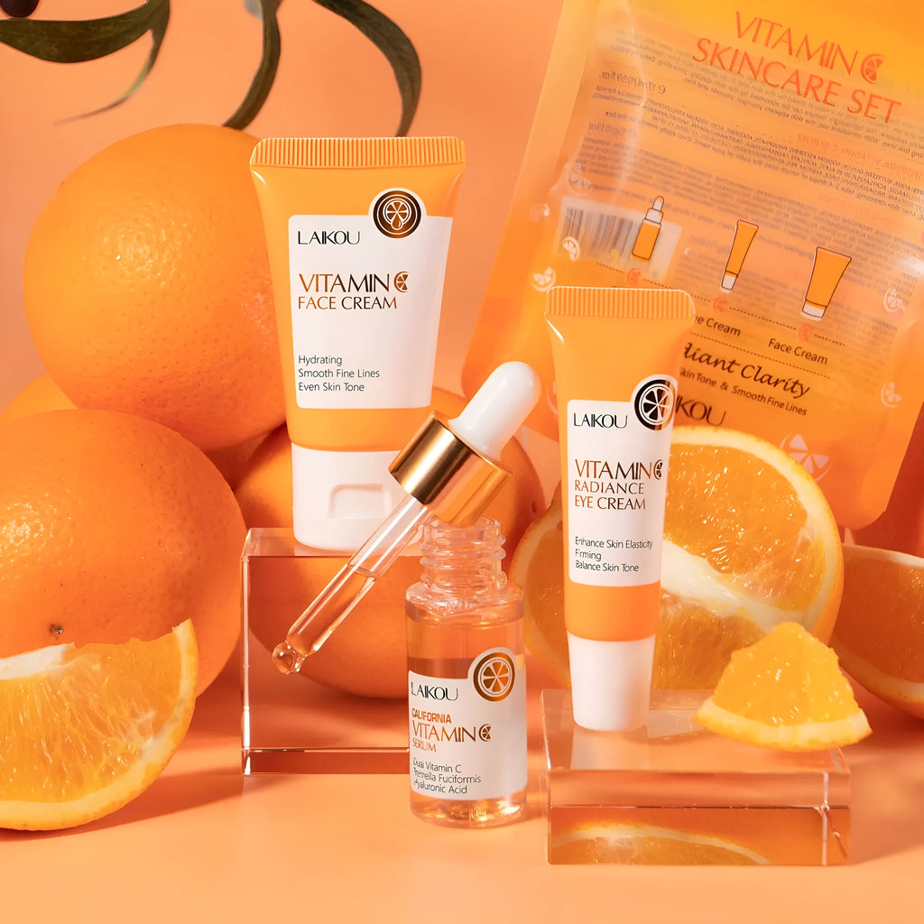 Laikou Vitamin C skin care set 3-piece set with facial cleanser, essence, and eye cream