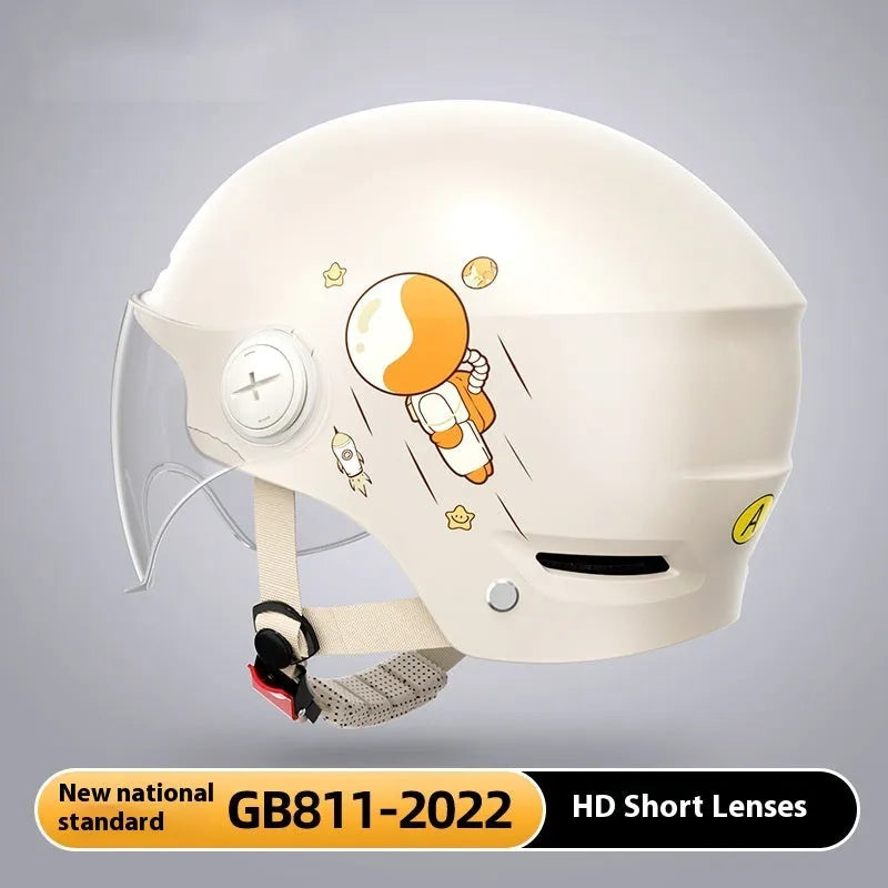 Men's and women's electric motorcycle half helmet in khaki colour with sun protection short glasses