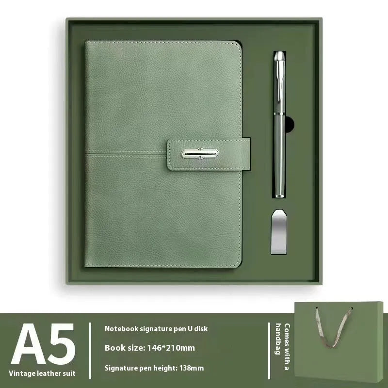 Customisable A5 notebook with PU leather cover in choice of colours, featuring wood-free paper.
