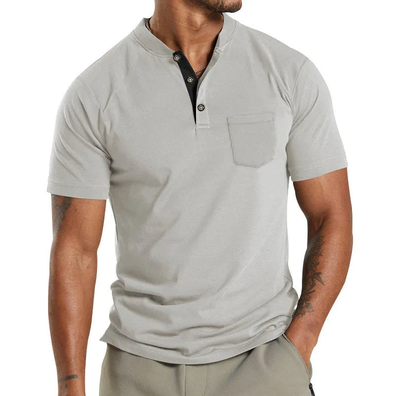 Men's lightweight polyester short sleeve shirt with button placket and chest pocket in army green