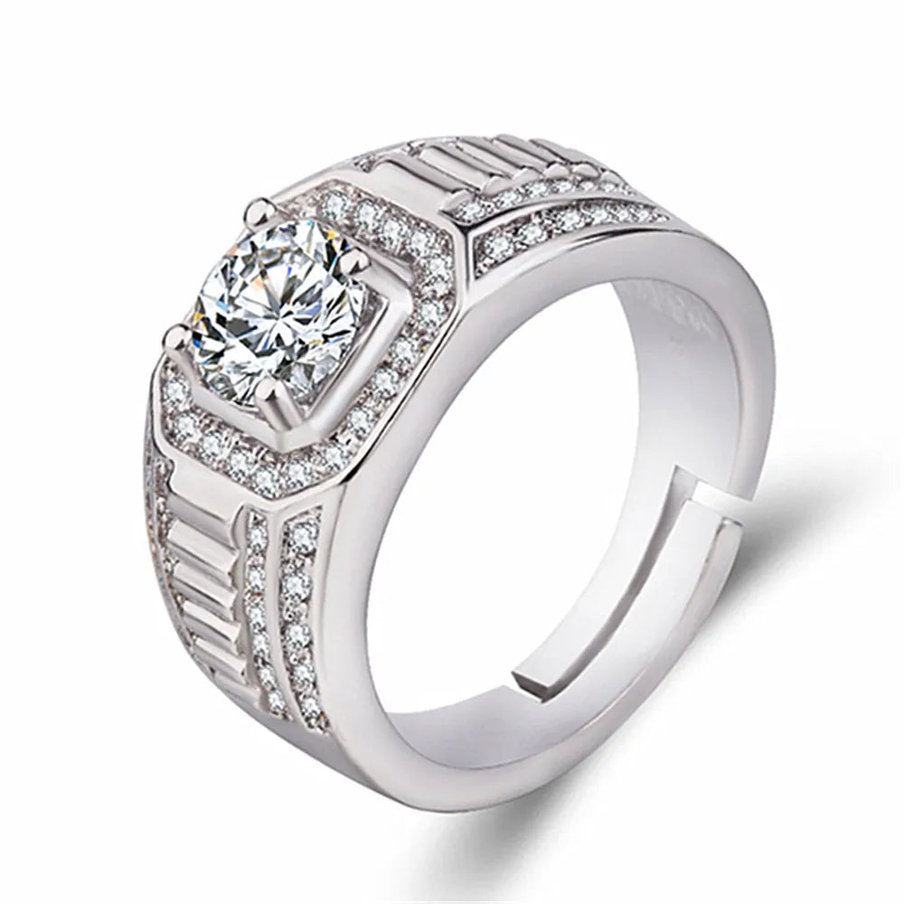 Men's adjustable copper ring with large square diamond design in gold colour