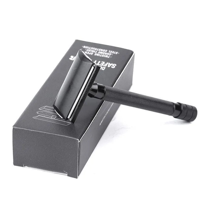 Traditional manual pogonotomy metal scraper with natural bristle beard brush grooming set
