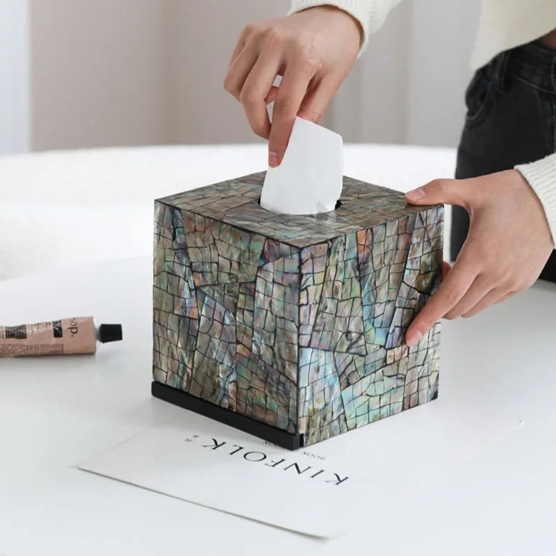 Black natural shell tissue box for coffee table decoration and storage