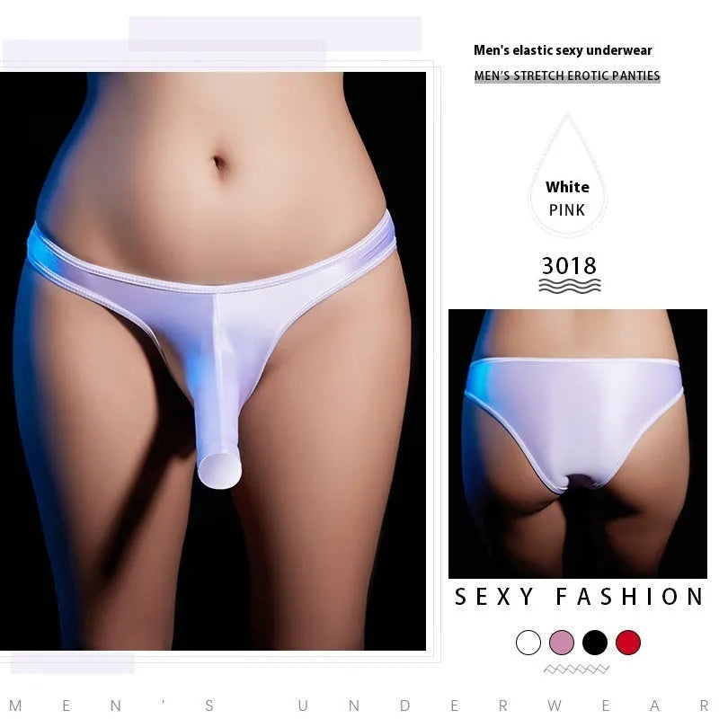 Men's shiny nylon low waist T-back underwear in multiple colour options