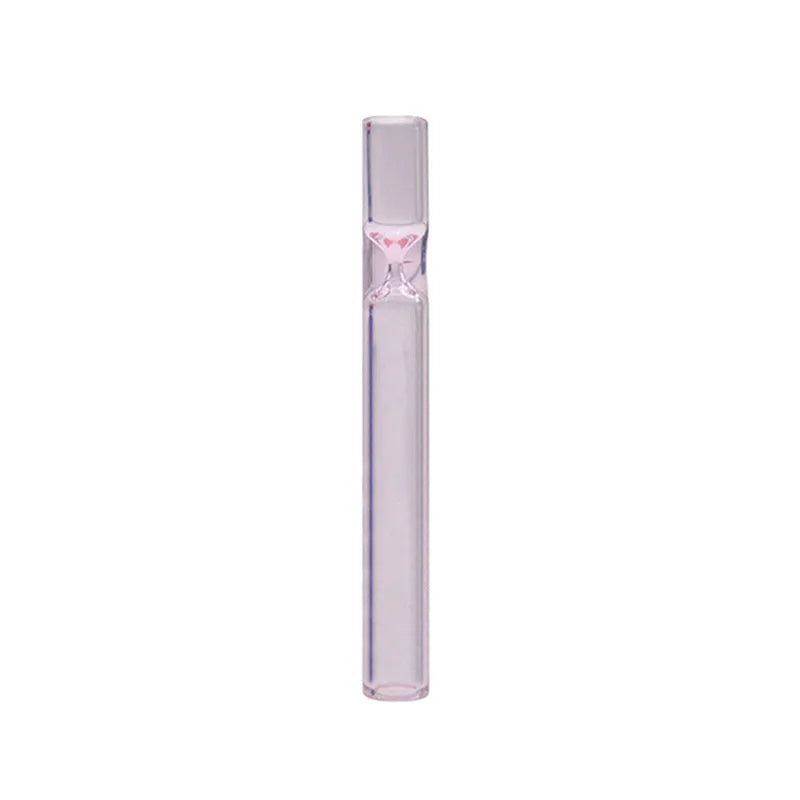 Clear glass telescopic smoking pipe with straight tube and suction nozzle.