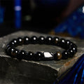 Natural obsidian single ring bracelet with constellations modelling on 8mm beads in retro style.