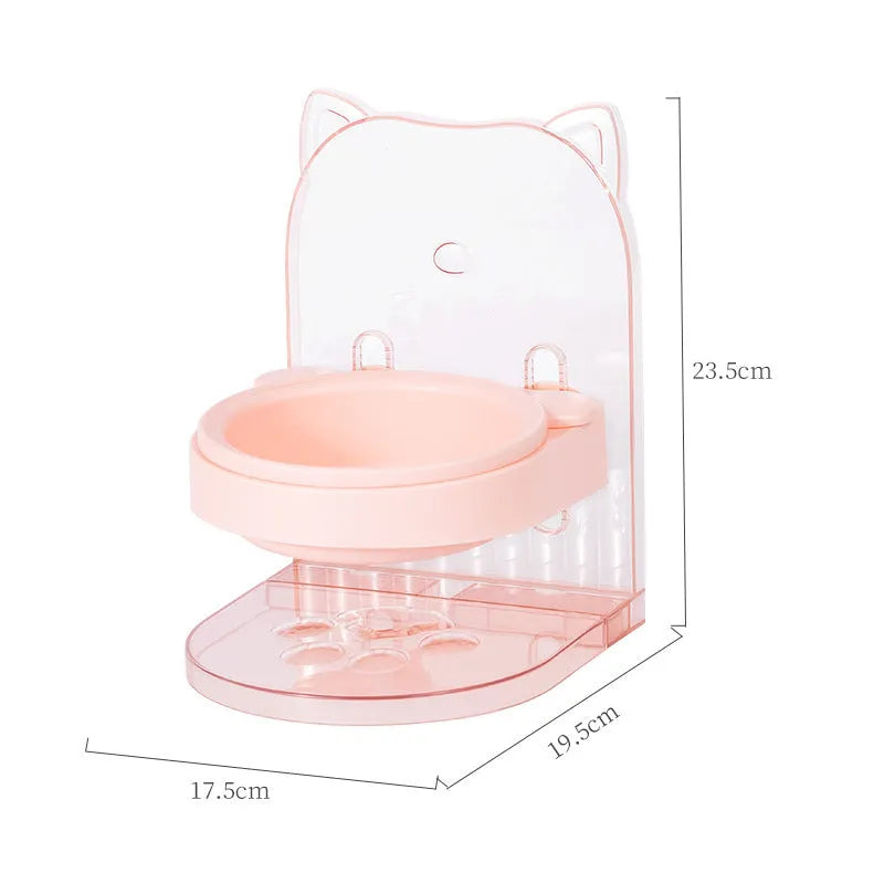 Grey cat feeding bowl with cat ear anti-spill design and removable hanging cage