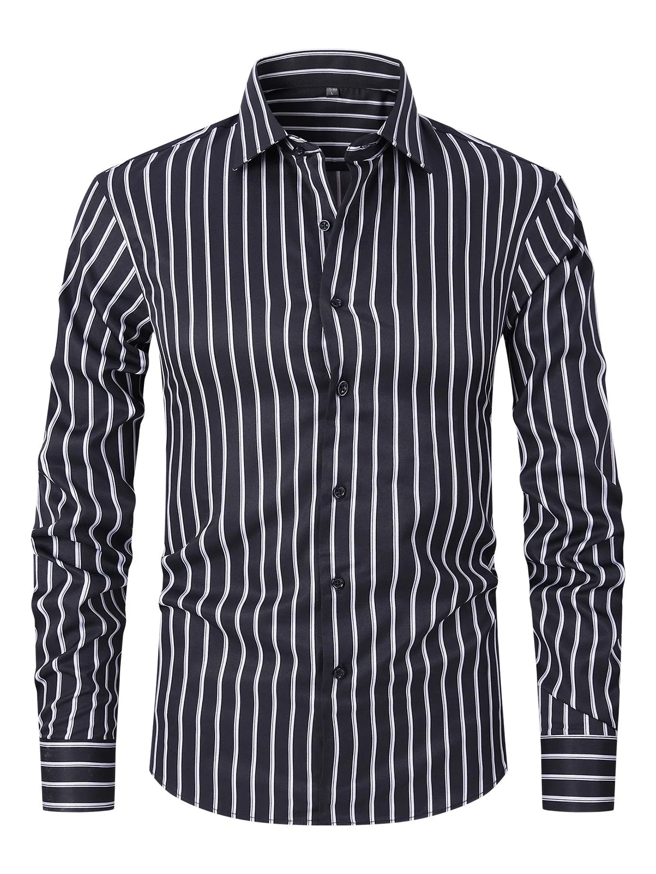 Men's slim fit striped business shirt with long sleeves in ice silk polyester blend fabric