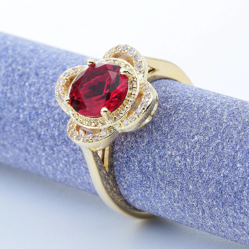 Copper ring with zircon inlay featuring fruit shape design and electroplated finish