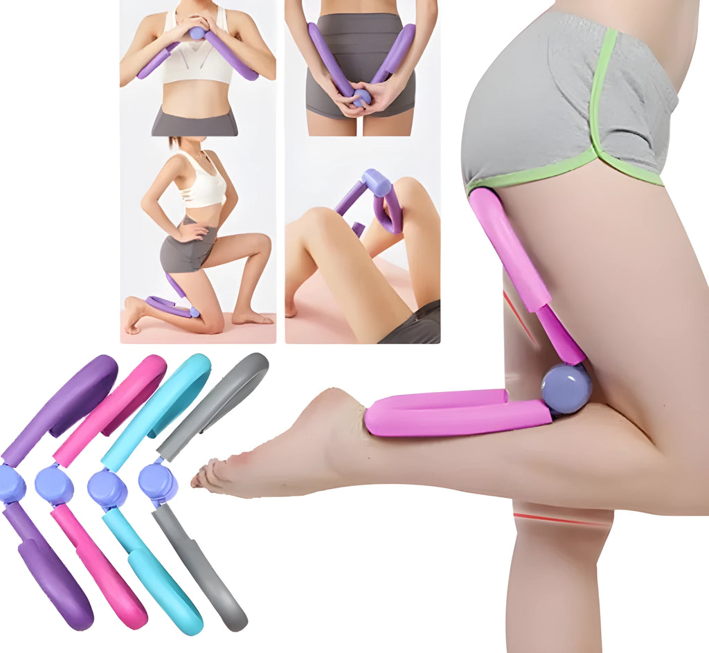 Leg exercise thigh master with steel spring, foam handles, in pink colour on white background