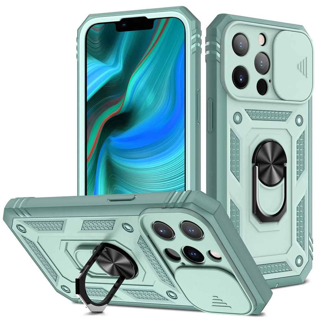 Magnetic iPhone case with sliding bracket for iPhone 12 and 13 in two-tone colour options